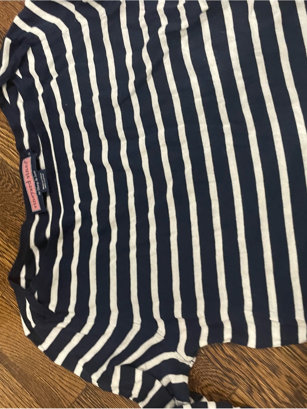Vineyard Vines Navy and White Striped Tee with Pink Label